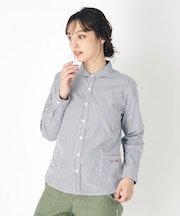 【Lサイズあり／日本製／ワンマイルウエア】丸衿ロゴ刺しゅうシャツ