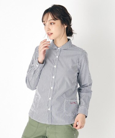 【Lサイズあり/日本製/ワンマイルウエア】丸衿ロゴ刺しゅうシャツ