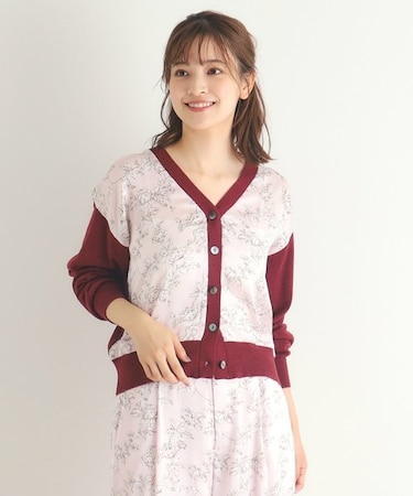 【Lサイズあり／3colors／同柄アイテムあり】ポリントン ローゼズ柄 パネルニットカーディガン