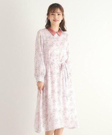 【襟取り外し可/3colors/同柄アイテムあり】ポリントン ローゼズ柄 サテンワンピース