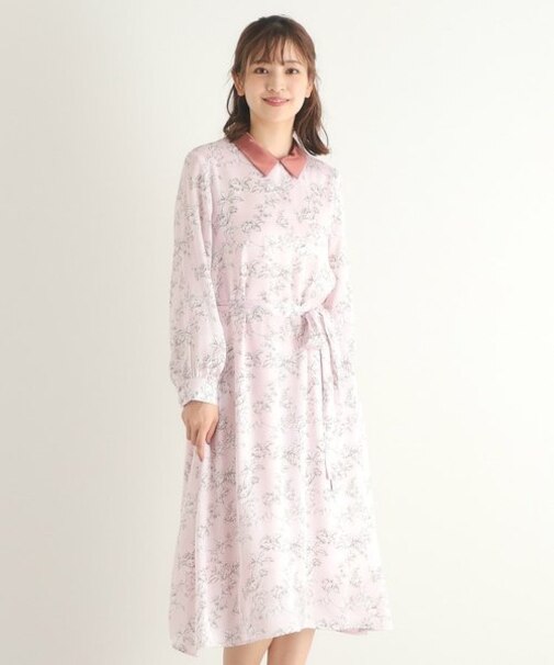 【襟取り外し可/3colors/同柄アイテムあり】ポリントン ローゼズ柄 サテンワンピース