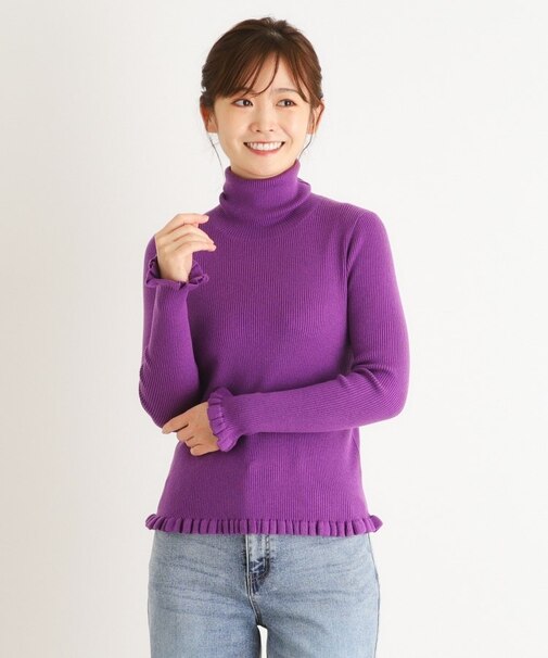 リブタートルフリルニット