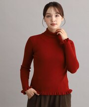 リブタートルフリルニット
