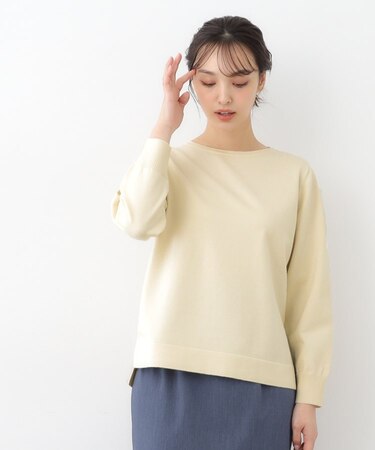【スリット入り】コットンカシミヤ クルーネックニット