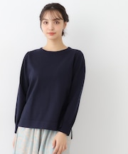 【スリット入り】コットンカシミヤ クルーネックニット