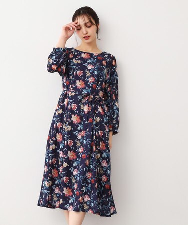 【洗える／同柄アイテムあり】ローザリンド柄 シフォンワンピース