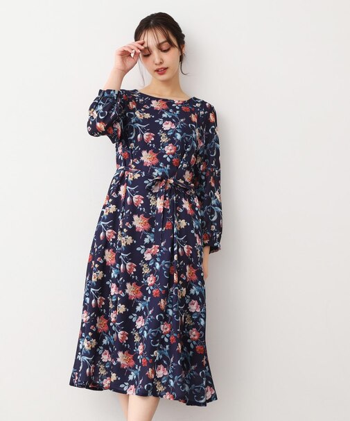 【洗える／同柄アイテムあり】ローザリンド柄 シフォンワンピース