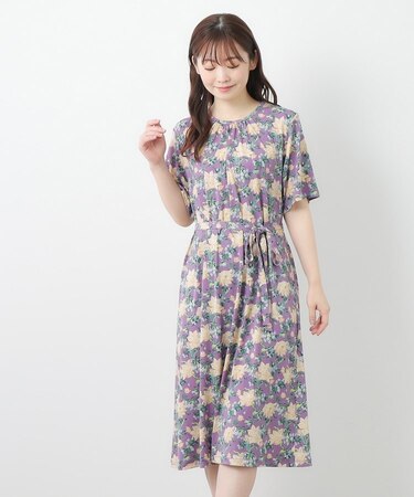 【洗える／ジャージ素材／同柄アイテムあり】シャーボーン柄ワンピース