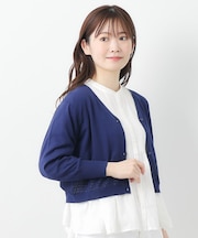 【コットンシルク混／7分袖】透かし編みVネックカーディガン