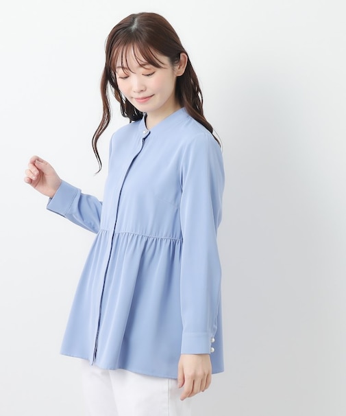 【羽織りに使える／パール調ボタン 】ペプラムブラウス