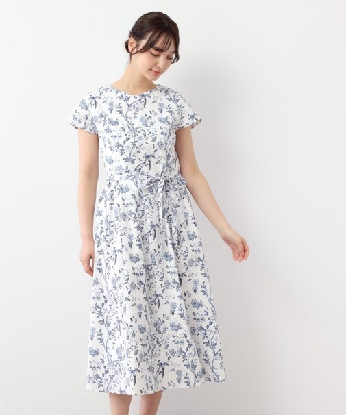 【WEB限定カラーあり／コットン100％】サマーパレス柄 タイプライターワンピース