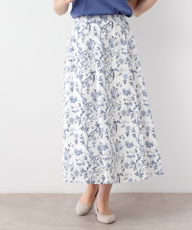 【コットン100％／ウエストゴム／タックあり】サマーパレス柄 タイプライタースカート