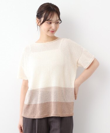 【日本製】ツムギ 裾ボーダー半袖プルオーバー