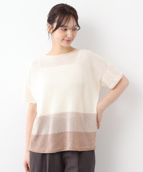 【日本製】ツムギ 裾ボーダー半袖プルオーバー