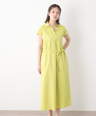 【綿麻素材／ペチコート付き】シャツワンピース