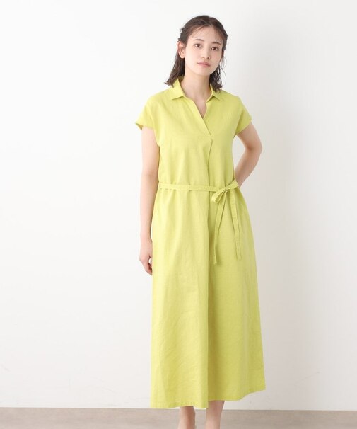 【綿麻素材／ペチコート付き】シャツワンピース