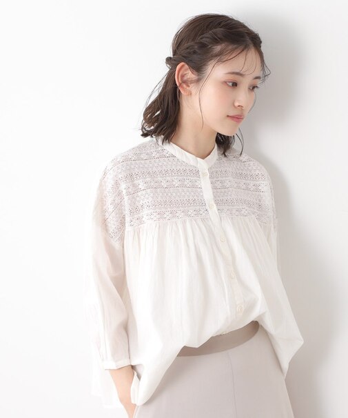 【七分袖／コットン100％／洗える】リバーレースブラウス