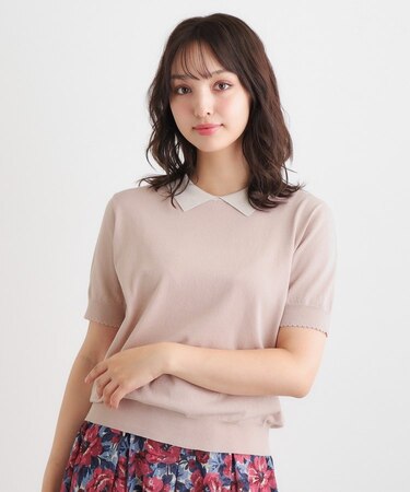 【UVカット／洗える】衿付きサマーニット