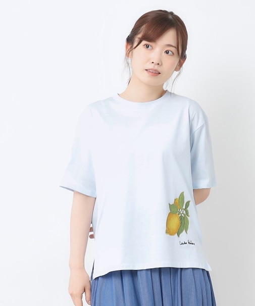 【接触冷感/UVカット／コットン100％】レモン グローブ柄 Tシャツ