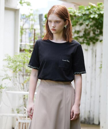 【コットン100％／刺繍入り／3colors】エラビー スプリッグ柄 Tシャツ