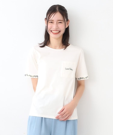 【コットン100％／刺繍入り／3colors】エラビー スプリッグ柄 Tシャツ