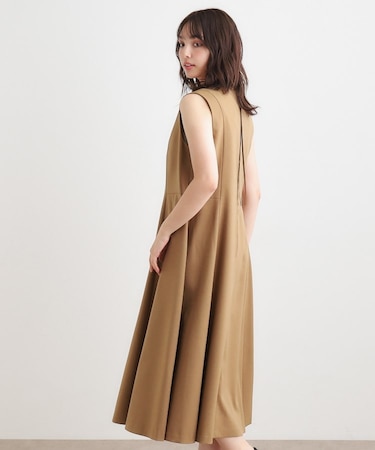 【ツイルストレッチ／洗える】Vネックフレアジャンスカ