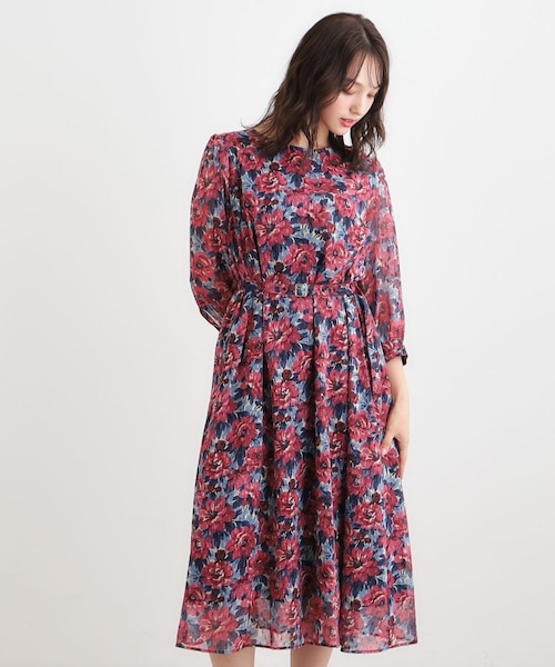 ヴィンテージ　ローラアシュレイ　ワンピース ヨーロッパ古着】Laura Ashley ネイビー X ホワイトレース・花柄