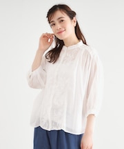 【七分袖／洗える／インド刺繍／羽織に使える】レーヨン混ブラウス