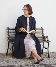 【袖裏柄あり】ノーカラーロングコート