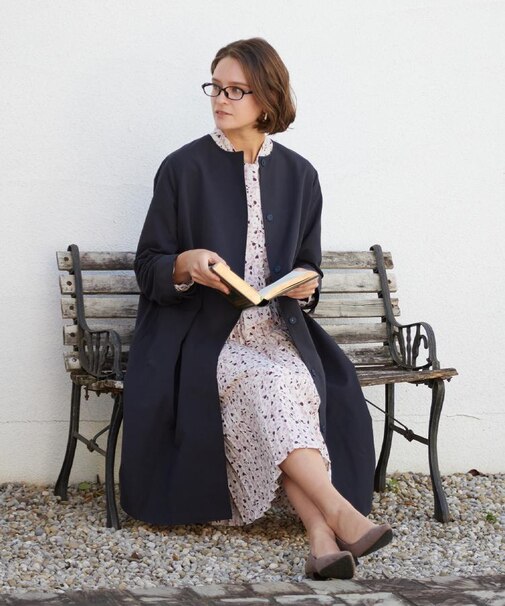 【袖裏柄あり】ノーカラーロングコート