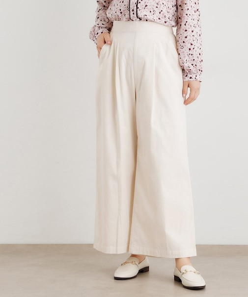 【Sサイズあり/ウエストゴム】細畝コーデュロイ セミワイドパンツ