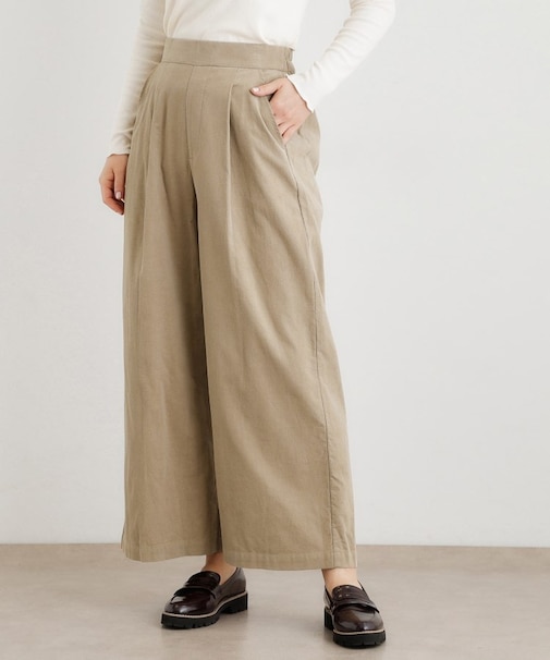 【Sサイズあり／ウエストゴム】細畝コーデュロイ セミワイドパンツ