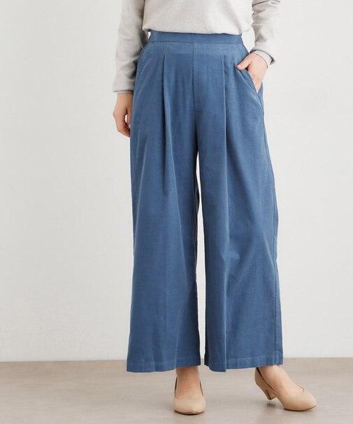 【Sサイズあり／ウエストゴム】細畝コーデュロイ セミワイドパンツ