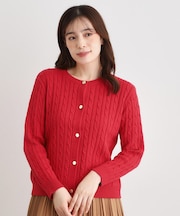 【洗える／同素材アイテムあり】ケーブル編み ニットカーディガン