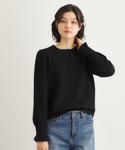 【FOX混／洗える／袖口フリル】 柄編みプルオーバーニット