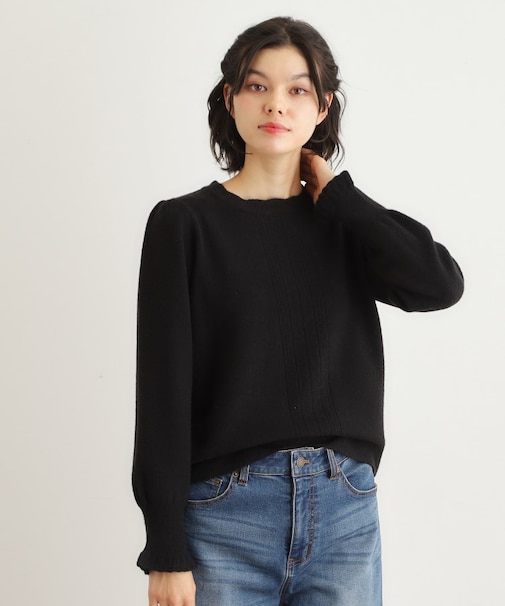 【FOX混／洗える／袖口フリル】 柄編みプルオーバーニット