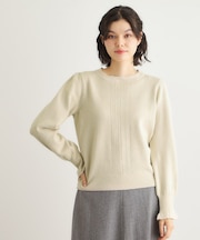 【FOX混／洗える／袖口フリル】 柄編みプルオーバーニット