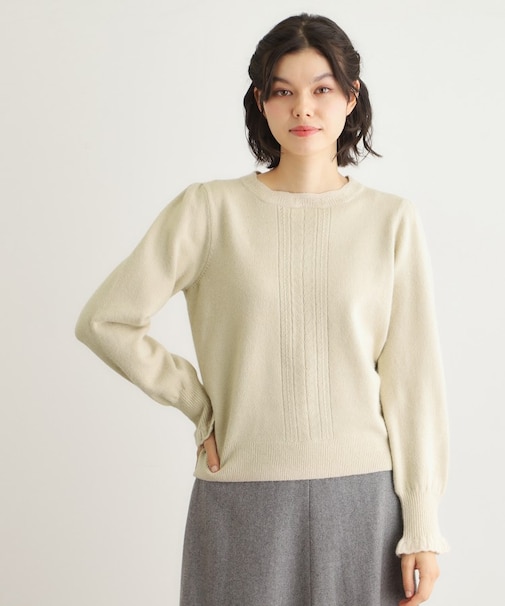 【FOX混／洗える／袖口フリル】 柄編みプルオーバーニット