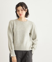 【FOX混／洗える／袖口フリル】 柄編みプルオーバーニット