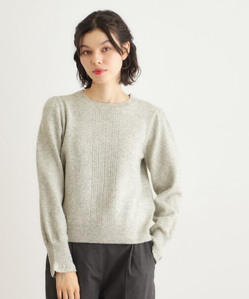 【FOX混／洗える／袖口フリル】 柄編みプルオーバーニット