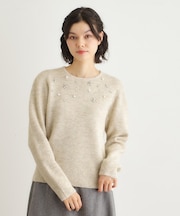 【モヘヤ混／洗える／ビジュー付き】プルオーバーニット