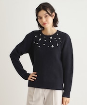 【モヘヤ混／洗える／ビジュー付き】プルオーバーニット