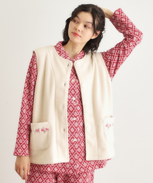 クチュールローズ柄 刺繍フリースベスト