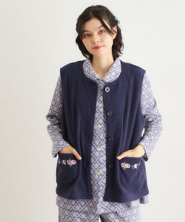 クチュールローズ柄 刺繍フリースベスト