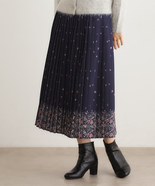 【洗える/同柄アイテムあり】ライリー バタフライズ柄 プリーツスカート