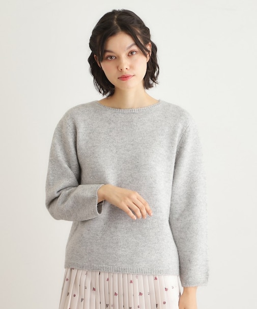 【洗える／ウール混】ミニスパンコール プルオーバーニット