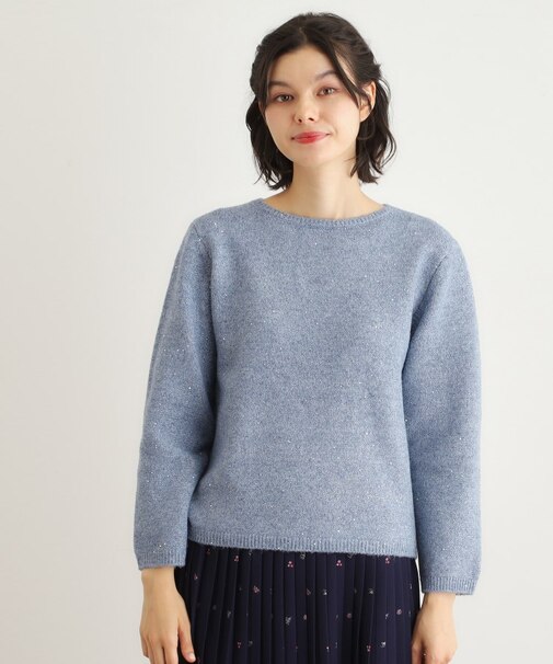 【洗える/ウール混】ミニスパンコール プルオーバーニット