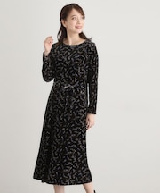 【洗える/同柄アイテムあり】エラビー スプリッグ柄ベロアワンピース