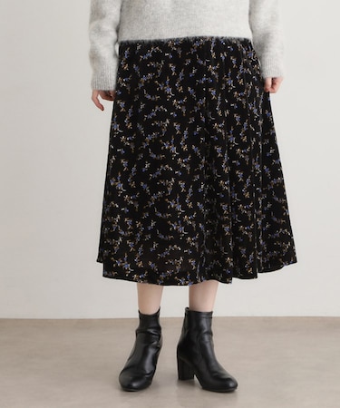 【洗える/ウエストゴム/同柄アイテムあり】エラビー スプリッグ柄 ベロアスカート