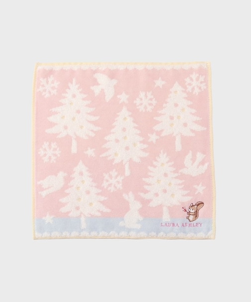 【ギフトにおすすめ!】リス刺繍 クリスマスタオルハンカチ
